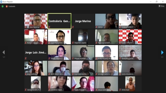 Imagen JPG de diferentes rostros de personas participando de la audiencia pública virtual “La Contraloría te escucha” en la provincia de Morropón, Piura.