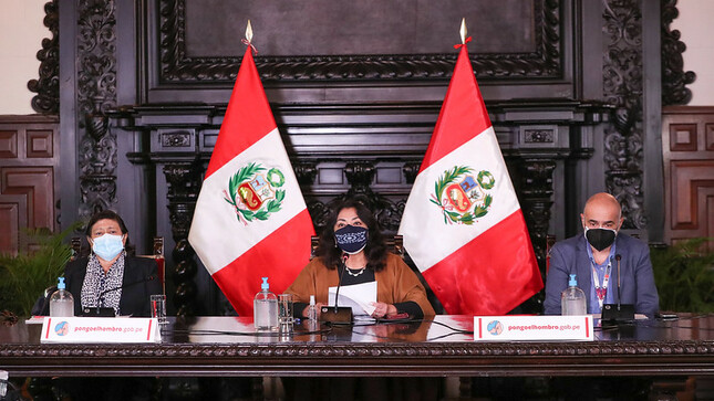 Ministros de Estado: Violeta Bermúdez presidenta de la PCM y Ministra de la Mujer y Poblaciones Vulnerables, Silvia Loli anuncian aprobación de la Política PNMDD al 2030