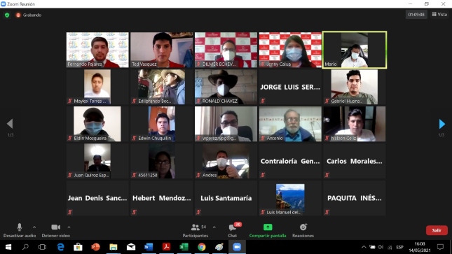 Imagen JPG de diferentes rostros de ciudadanos participando en Audiencia Pública Virtual “La Contraloría te escucha” en la provincia de San Marcos, Cajamarca a través de una plataforma.