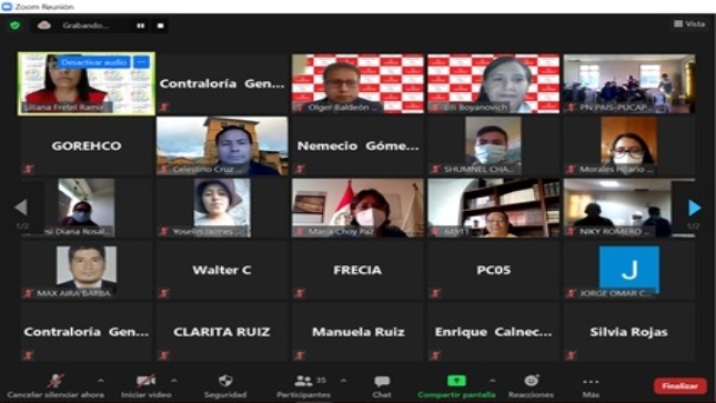 Imagen JPG de diferentes rostros participando en la Audiencia Pública virtual Puno.