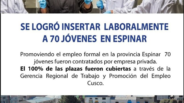 EMPEZAMOS EL 2021 CON FUERZA…
Iniciamos este año cumpliendo con los objetivos propuestos logrando así insertar
la primera semana del mes de enero, a setenta colaboradores entre profesionales y
técnicos a través de la oficina de Centro de Empleo de la GRTPE.