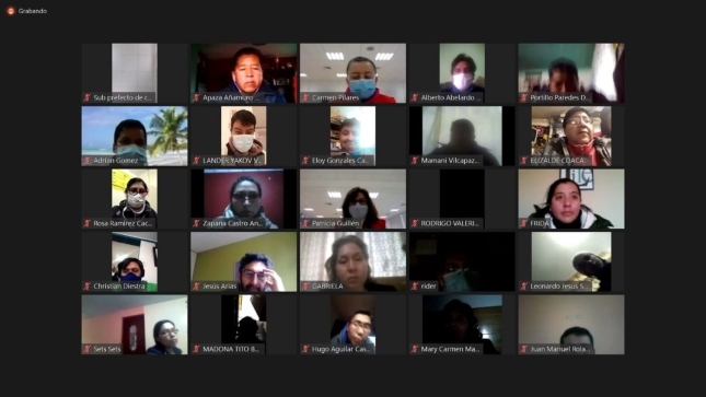 Imagen JPG de una pantalla de una computadora con diferentes personas participando de una Audiencia Pública virtual en Puno.