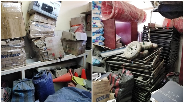 Foto de productos de ayuda humanitaria en almacén 