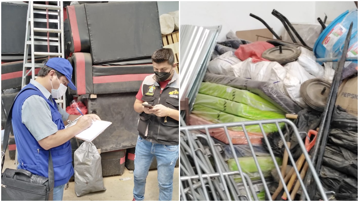 Foto de comisionado de la Defensoría del Pueblo supervisando almacén de ayuda humanitaria