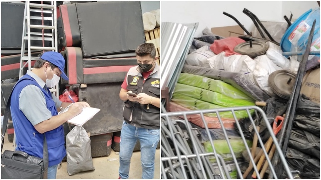 Foto de comisionado de la Defensoría del Pueblo supervisando almacén de ayuda humanitaria