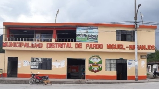 Imagen de la fachada de la Municipalidad Distrital de Pardo Miguel, en la provincia de Rioja, San Martín.