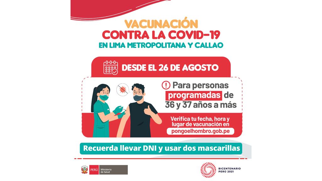Ministerio de Salud vacunará a personas de 36 y 37 años en Lima Metropolitana y Callao según programación