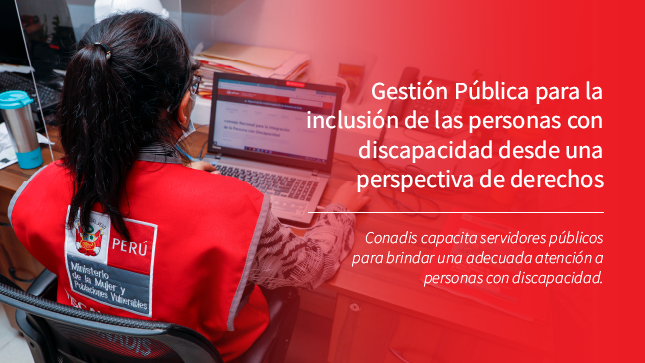 Banner sonde esta un apersonas en silla de ruedas de espaldas y un texto que dice Curso Virtual “Gestión Pública para la inclusión de las personas con discapacidad desde una perspectiva de derechos”.