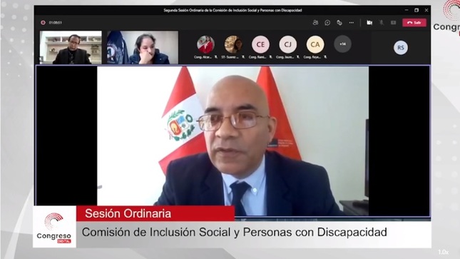 Presidente del Conadis, Marco Antonio Gamarra LA Barrera en la Comisión de Inclusión Social y Personas con Discapacidad del Congreso de la República en presentación virtual