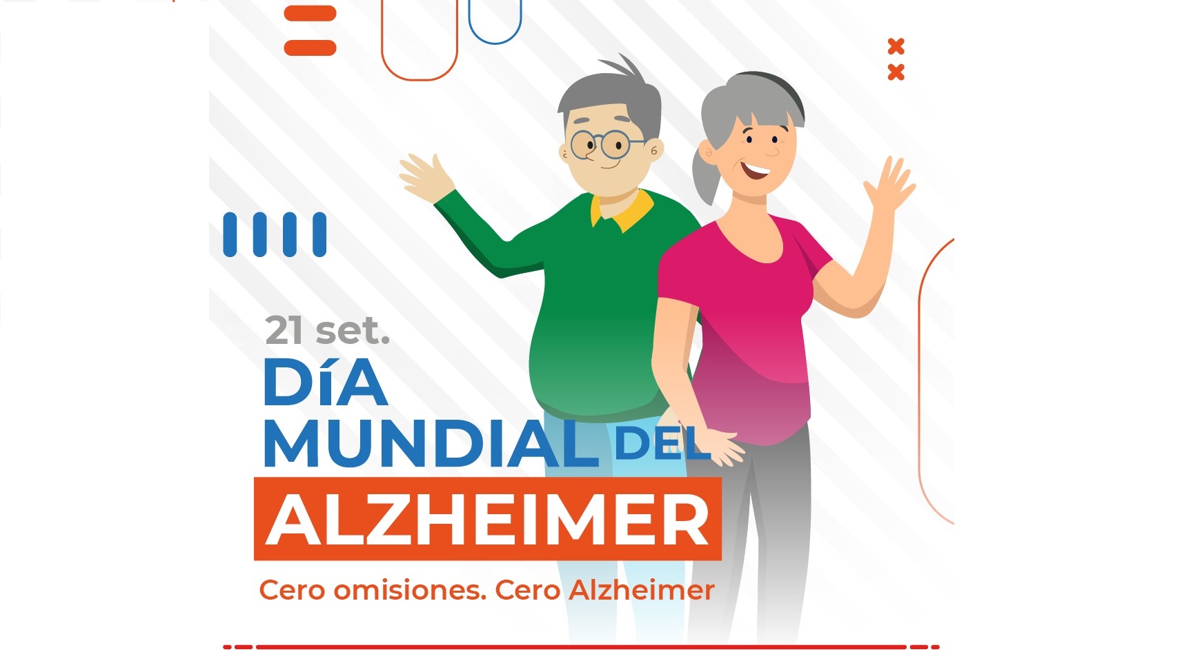 Dos personas hombre y mujer con un texto que señala el Dia Mundial del Alzheirmer 