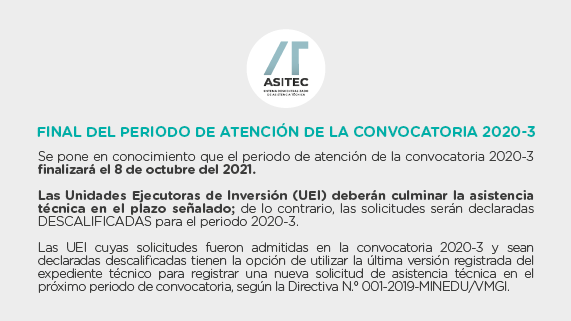 FINAL DEL PERIODO DE ATENCIÓN DE LA CONVOCATORIA 2020-3