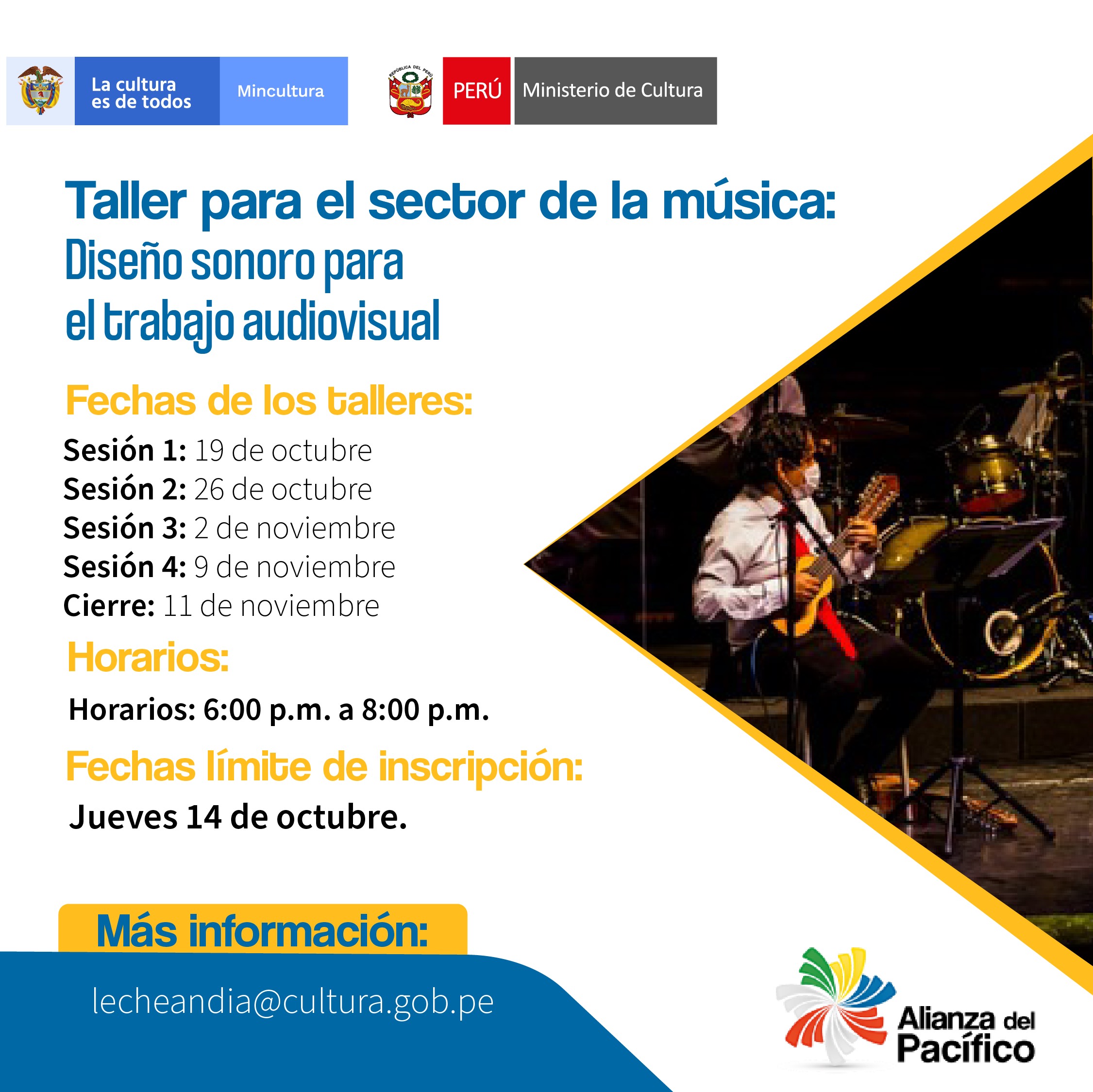 Ministerio de Cultura convoca a taller para el sector de la música, en el marco de la Alianza del Pacífico