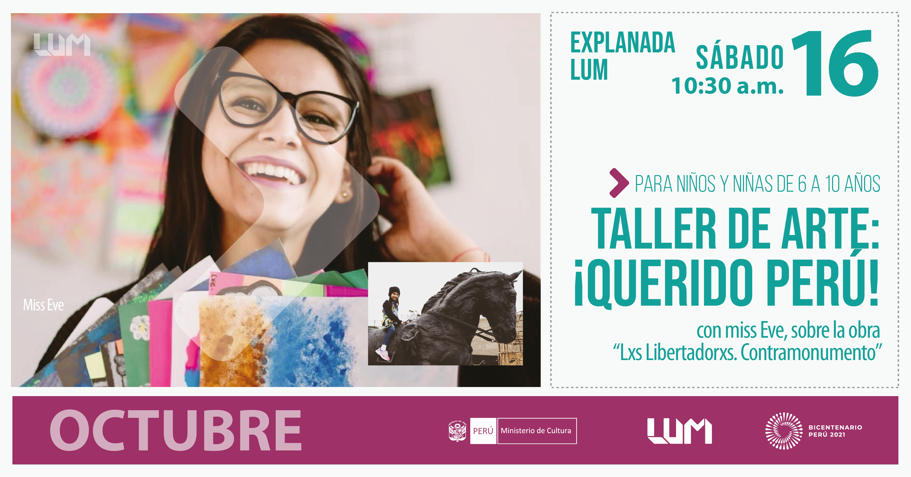 Taller de arte para niñas y niños: “¡Querido Perú!” en la explanada del LUM