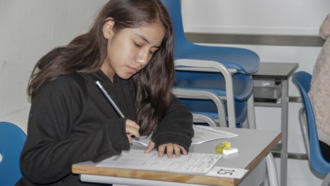 Joven rindiendo un examen escrito
