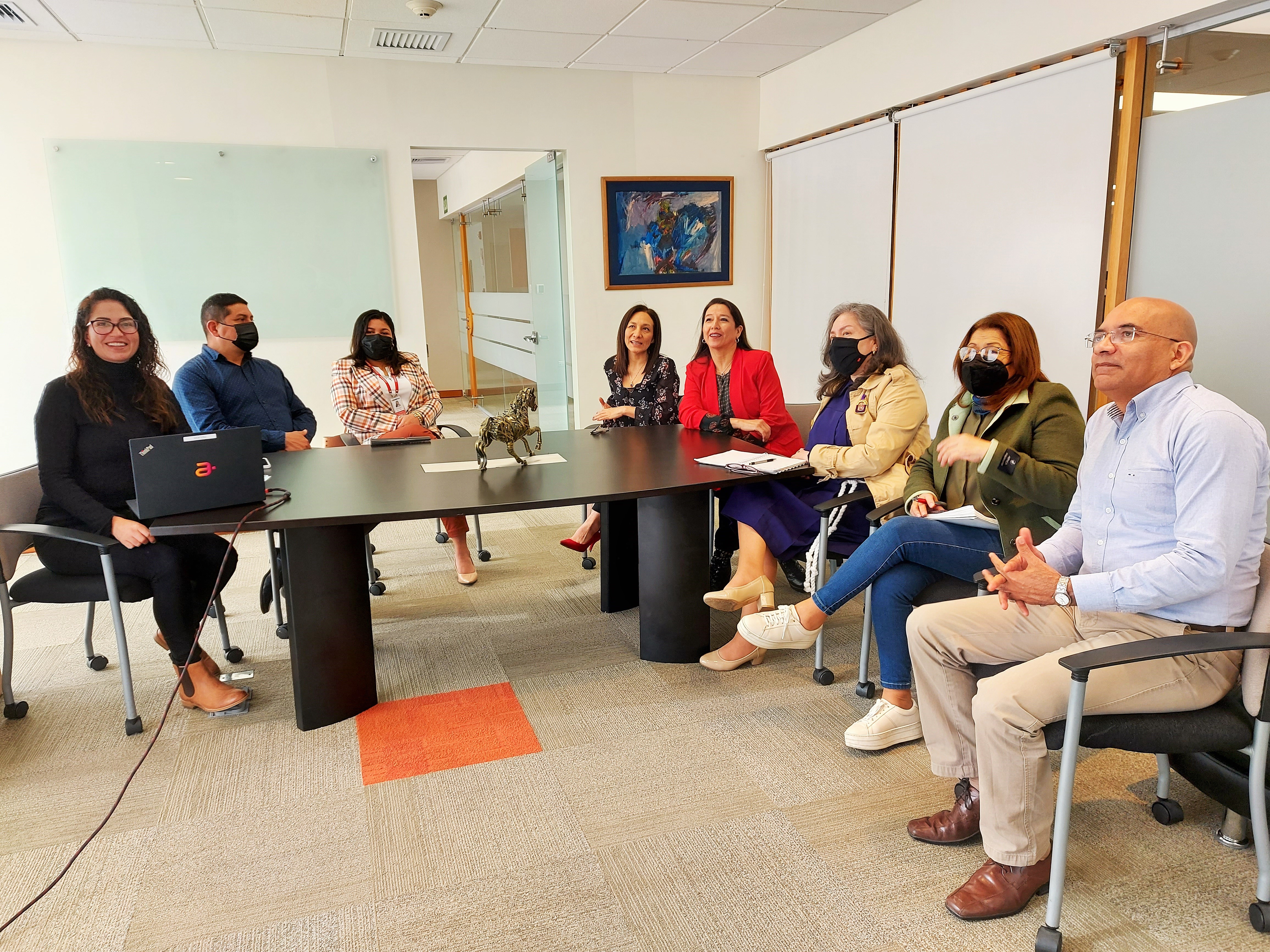 Presidente del Conadis, equipo técnico y representantes del Voluntariado “Manos Amigas” de Fundación Telefónica y la empresa AMDOCS en reunión en la sede del Conadis Arona.