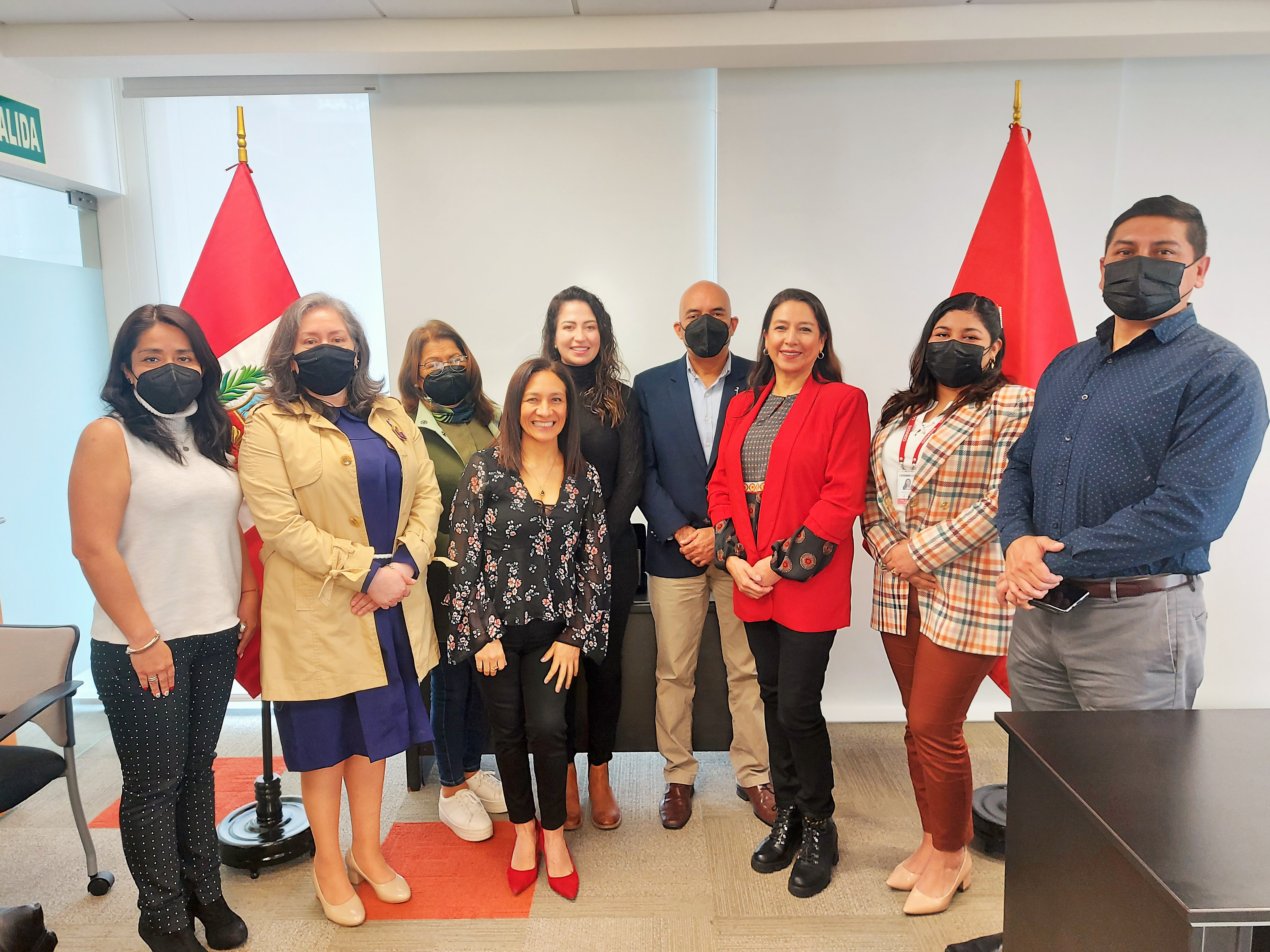 Presidente del Conadis, equipo técnico del Conadis y representantes del Voluntariado “Manos Amigas” de Fundación Telefónica y la empresa AMDOCS en reunión en la sede del Conadis Arona.