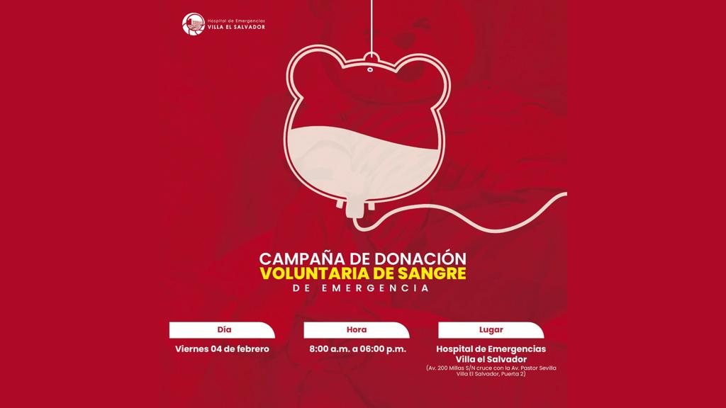 Hospital Villa El Salvador realizará campaña de donación sangre para emergencias