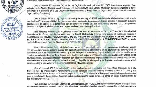Mediante resolución de gerencia conforman comité multisectorial externo para evaluar expediente del Mercado Satélite