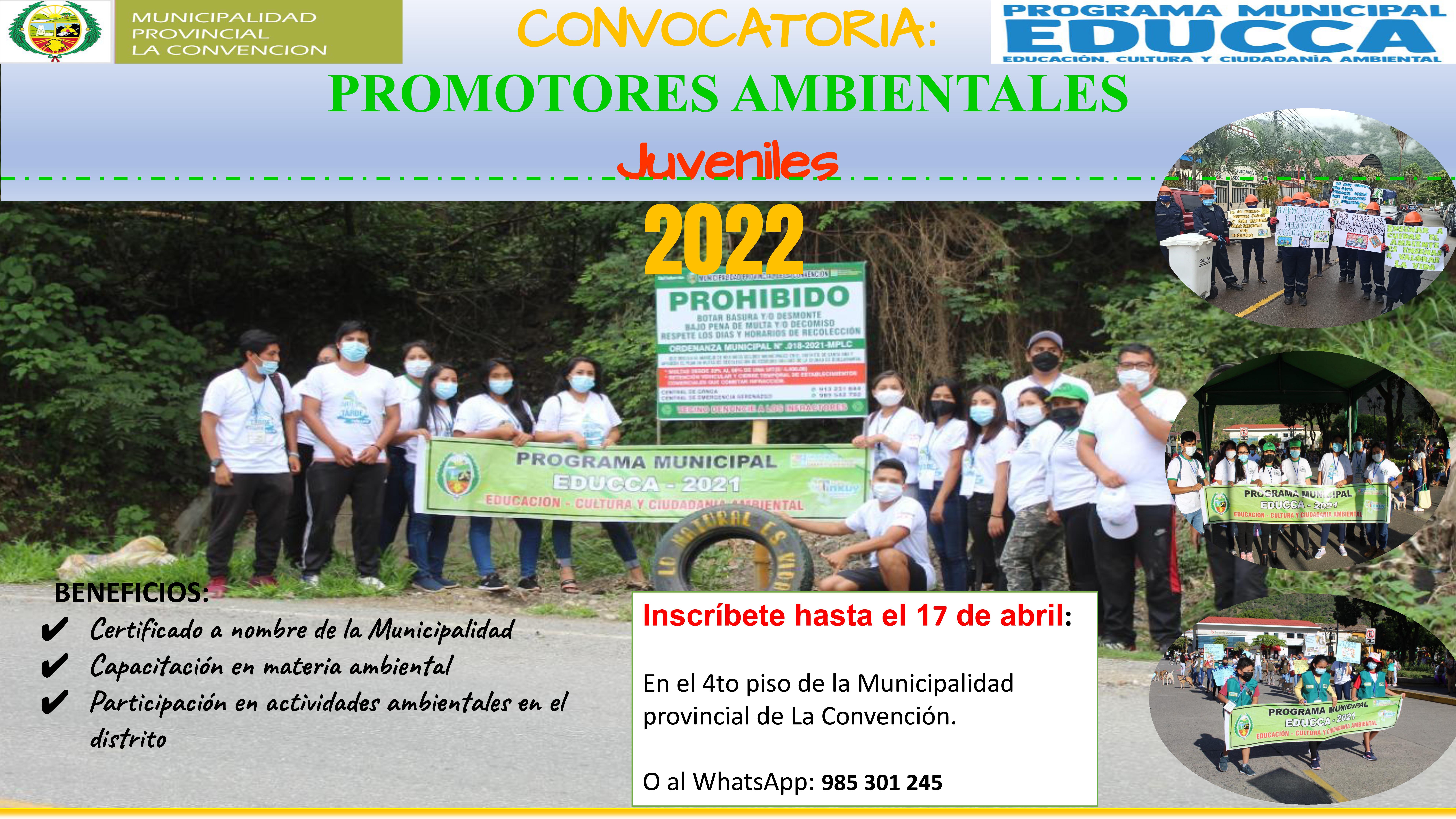 Convocatoria para promotores ambientales juvenil voluntario