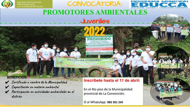 Convocatoria para promotores ambientales juvenil voluntario