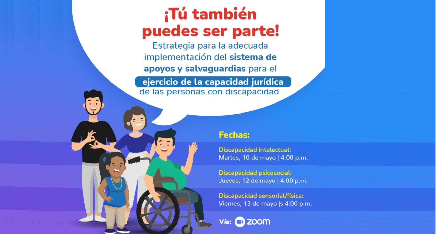 Banner de difusión sobre la “Estrategia para la adecuada implementación del sistema de apoyos y salvaguardias para el ejercicio de la capacidad jurídica de las personas con discapacidad”.