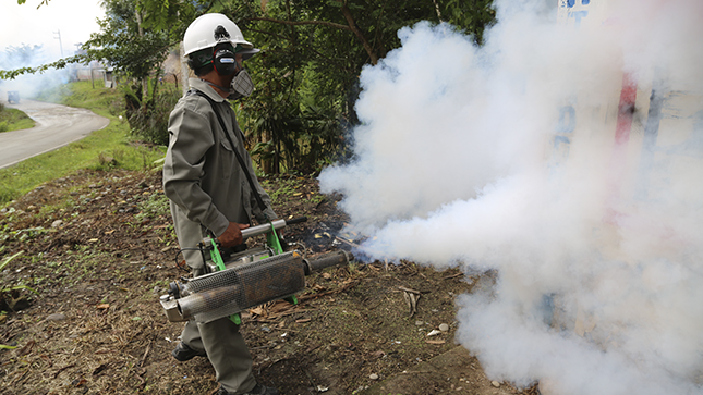En al foto ase aprecia a personal del Minsa realizando las labores de fumigaciòn como medida de prevención y control de la malaria.
