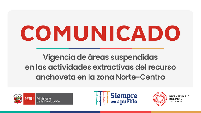 Comunicado sobre la vigencia de áreas suspendidas en las actividades extractivas del recurso anchoveta en la zona Norte-Centro