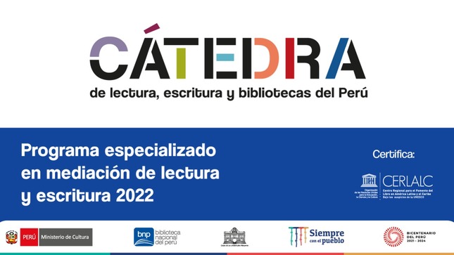 Por quinto año consecutivo, el Ministerio de Cultura anuncia convocatoria para la Cátedra de Lectura, Escritura y Bibliotecas del Perú 2022