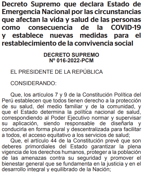 Prórroga del Estado de Emergencia Nacional