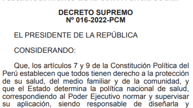 Prórroga del Estado de Emergencia Nacional