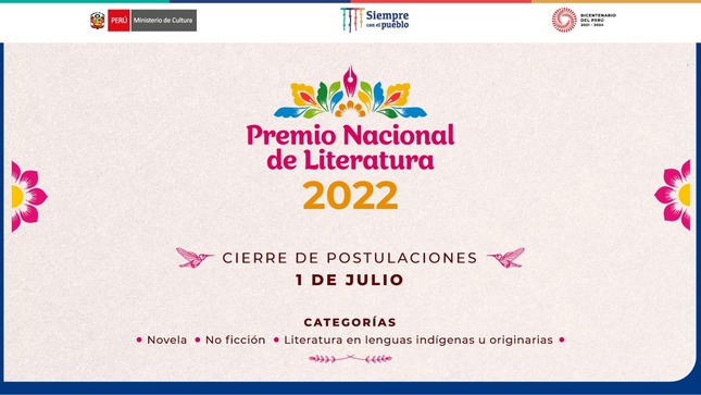 Ministerio de Cultura anuncia la convocatoria a la sexta edición del Premio Nacional de Literatura