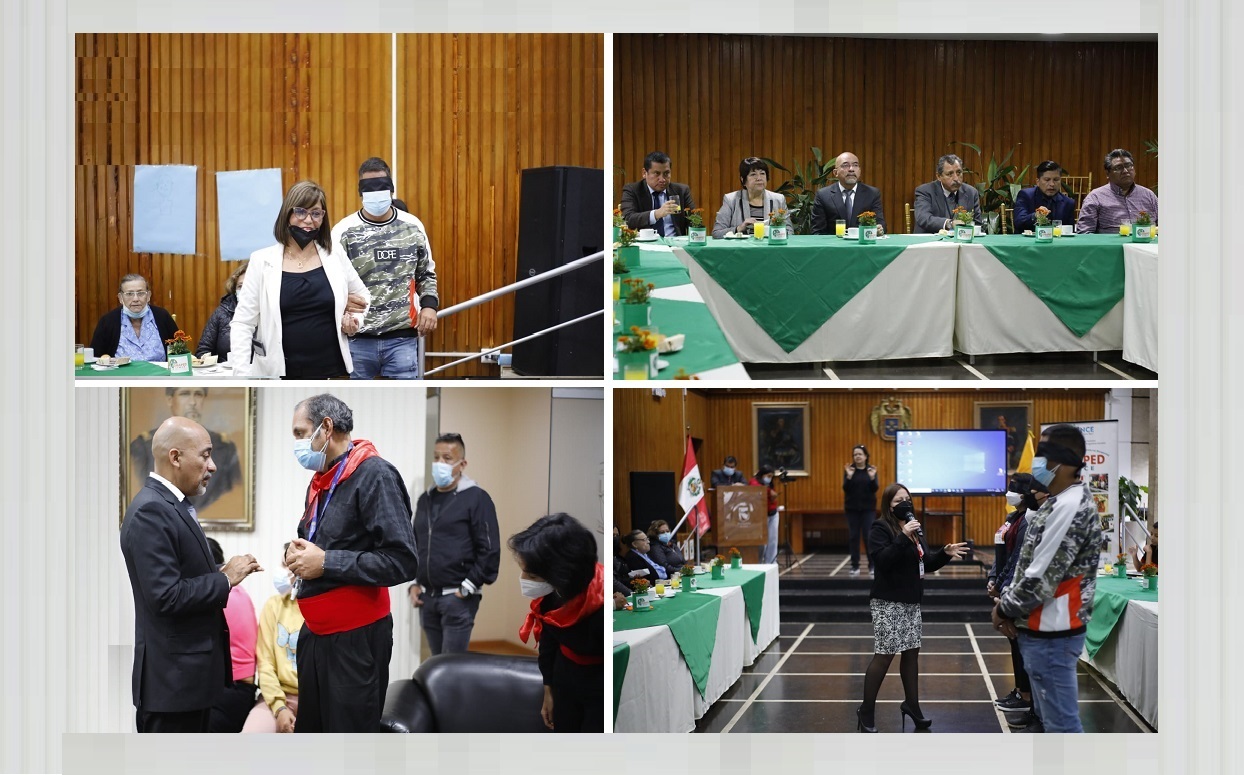 Collage de imágenes del desayuno empresarial donde están el Pdte. del Conadis, Marco Antonio Gamarra y autoridades de la Oficina Municipalidad de Atención a la Persona con Discapacidad de la Municipalidad de Lince.