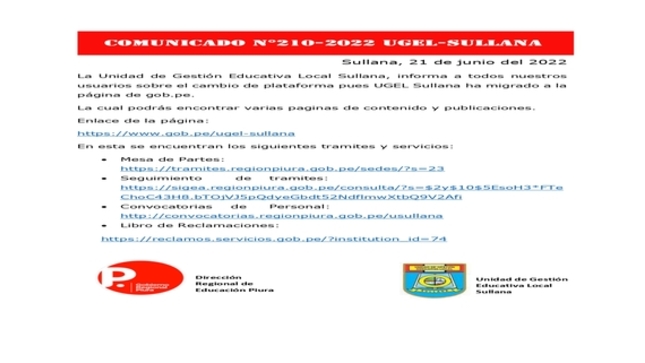 Comunicado 210 donde se encuentran los enlaces de la nueva plataforma web
