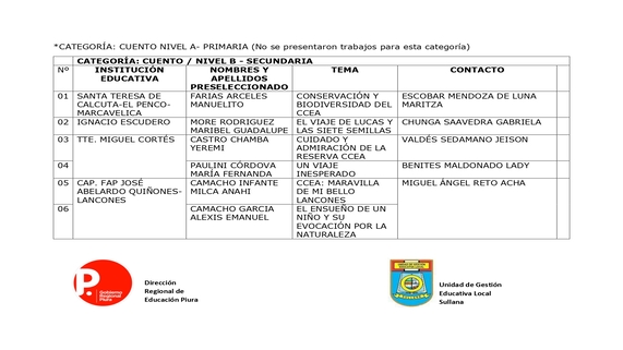 CATEGORÍA: CUENTO / NIVEL B - SECUNDARIA