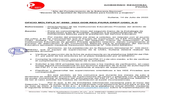 Oficio Múltiple N° 0092- 2022