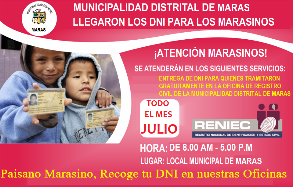🔴🔵𝐋𝐚 𝐌𝐮𝐧𝐢𝐜𝐢𝐩𝐚𝐥𝐢𝐝𝐚𝐝 𝐃𝐢𝐬𝐭𝐫𝐢𝐭𝐚𝐥 𝐝𝐞 𝐌𝐚𝐫𝐚𝐬, 𝐚 𝐭𝐫𝐚𝐯é𝐬 𝐝𝐞 𝐥𝐚 𝐨𝐟𝐢𝐜𝐢𝐧𝐚 𝐝𝐞 𝐑𝐞𝐠𝐢𝐬𝐭𝐫𝐨 𝐂𝐢𝐯𝐢𝐥 𝐲 𝐞𝐧 𝐜𝐨𝐨𝐫𝐝𝐢𝐧𝐚𝐜𝐢ó𝐧 𝐜𝐨𝐧 𝐞𝐥 𝐑𝐞𝐠𝐢𝐬𝐭𝐫𝐨 𝐍𝐚𝐜𝐢𝐨𝐧𝐚𝐥 𝐝𝐞 𝐢𝐝𝐞𝐧𝐭𝐢𝐟𝐢𝐜𝐚𝐜𝐢ó𝐧 𝐲 𝐄𝐬𝐭𝐚𝐝𝐨 𝐂𝐢𝐯𝐢𝐥, 𝐑𝐞𝐧𝐢𝐞𝐜, 𝐢𝐧𝐢𝐜𝐢ó 𝐝𝐞𝐬𝐝𝐞 𝐞𝐥 𝐝í𝐚 𝐥𝐮𝐧𝐞𝐬 𝟏𝟖 𝐝𝐞 𝐣𝐮𝐥𝐢𝐨 𝐝𝐞𝐥 𝟐𝟎𝟐𝟐 𝐥𝐚 𝐞𝐧𝐭𝐫𝐞𝐠𝐚 𝐝𝐞 𝐃𝐍𝐈 𝐞𝐧 𝐧𝐮𝐞𝐬𝐭𝐫𝐚𝐬 𝐨𝐟𝐢𝐜𝐢𝐧𝐚 𝐦𝐮𝐧𝐢𝐜𝐢𝐩𝐚𝐥, 𝐚 𝐭𝐨𝐝𝐨𝐬 𝐥𝐨𝐬 𝐯𝐞𝐜𝐢𝐧𝐨𝐬 𝐲 𝐯𝐞𝐜𝐢𝐧𝐚𝐬 𝐌𝐚𝐫𝐚𝐬𝐢𝐧𝐚𝐬.
𝐏𝐨𝐫 𝐥𝐨 𝐜𝐮𝐚𝐥 𝐬𝐞 𝐜𝐨𝐦𝐮𝐧𝐢𝐜𝐚 𝐚 𝐭𝐨𝐝𝐨𝐬 𝐥𝐨𝐬 𝐯𝐞𝐜𝐢𝐧𝐨𝐬 𝐪𝐮𝐞 𝐡𝐢𝐜𝐢𝐞𝐫𝐨𝐧 𝐬𝐮 𝐭𝐫á𝐦𝐢𝐭𝐞 𝐩𝐫𝐞𝐬𝐞𝐧𝐜𝐢𝐚𝐥 𝐞𝐧 𝐧𝐮𝐞𝐬𝐭𝐫𝐚 𝐞𝐧𝐭𝐢𝐝𝐚𝐝 𝐦𝐮𝐧𝐢𝐜𝐢𝐩𝐚𝐥, … Ver más