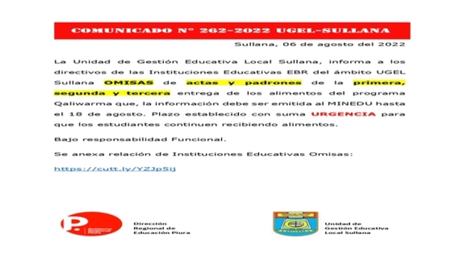 Comunicado 262 I.E Omisas Qaliwarma