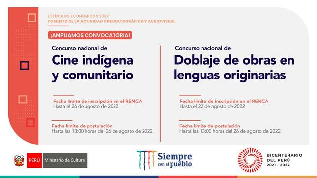 “Concurso de Cine Indígena y Comunitario” y “Doblaje de obras en lenguas originarias” culmina con las postulaciones el 26 de agosto