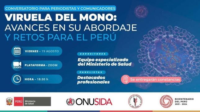 Minsa realizará conversatorio “Viruela del mono avances en su abordaje y retos para el Perú” dirigido a periodistas y comunicadores