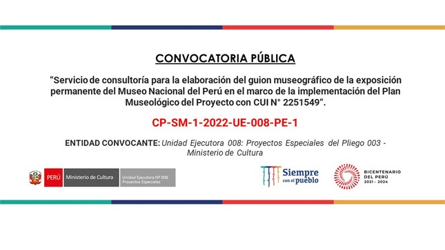 Cultura: Convocan proceso de selección para servicio de consultoría de elaboración del guion museográfico de exposición permanente del MUNA