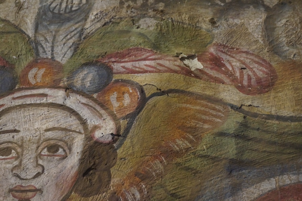 Evidencian impresionante pintura mural en el Templo de San Blas