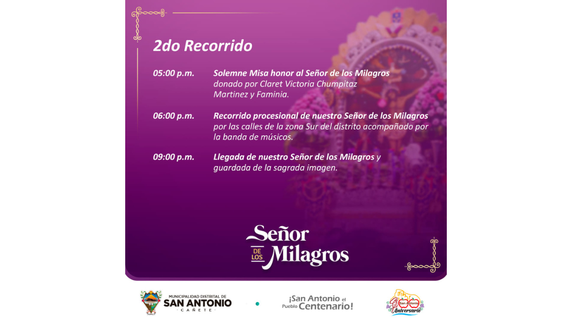Compartimos con ustedes el recorrido de la procesión del Señor de los Milagros.