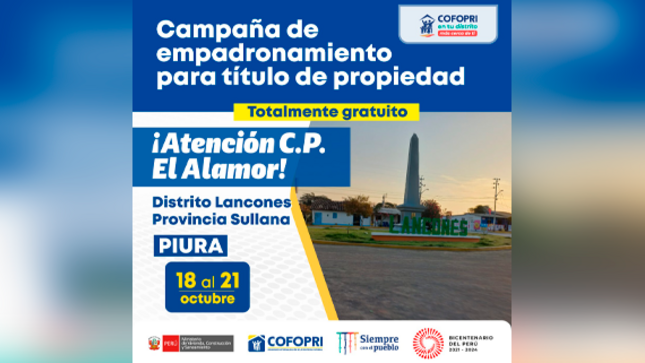 COFOPRI inicia campaña gratuita de empadronamiento para Títulos de Propiedad