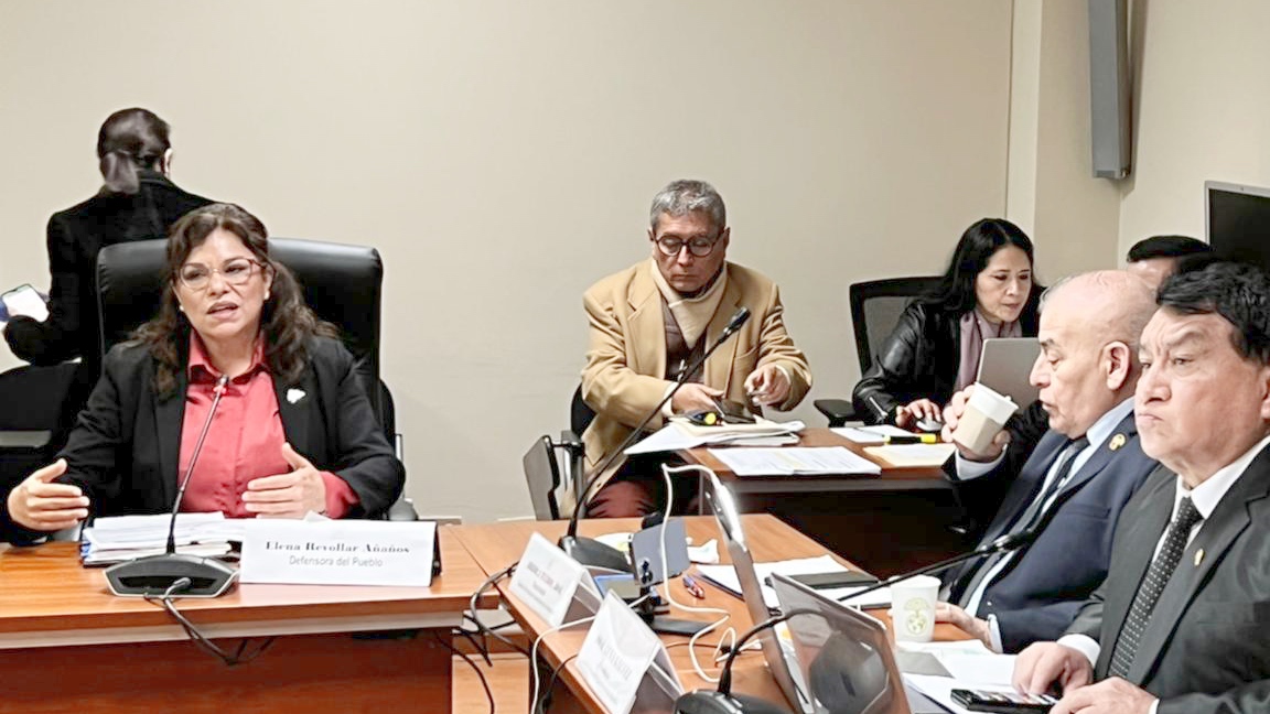 Foto de defensora del pueblo exponiendo en comisión de Congreso