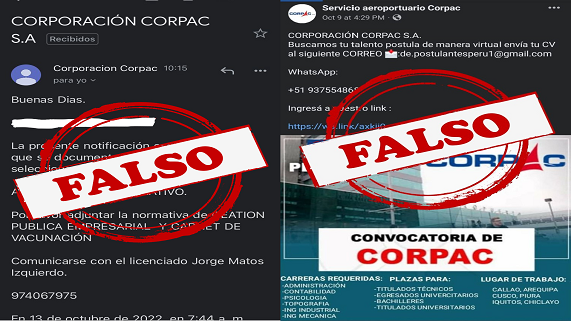 Capturas de pantalla de convocatorias falsas