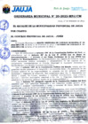 Vista preliminar de documento ORDENANZA MUNICIPAL N°20-2022 MPJ CM ORDENANZA QUE APREUBA EXONERAR PAGO POR MERCED CONDUCTIVA.pdf