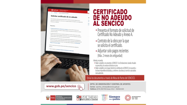 Certificado de no adeudo al Sencico