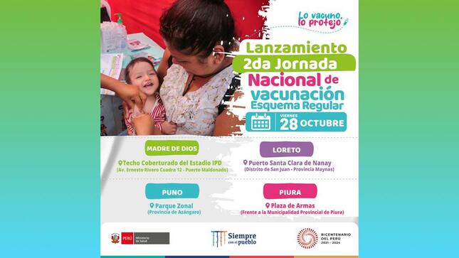 Loreto realizará la Segunda Jornada de Vacunación del Esquema Regular este viernes 28 de octubre