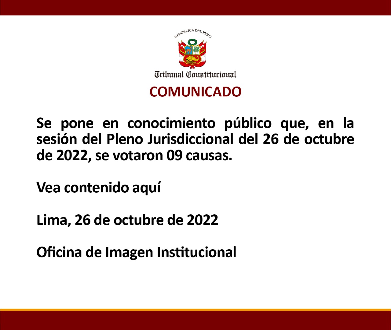 Comunicado del 26 de octubre de 2022
