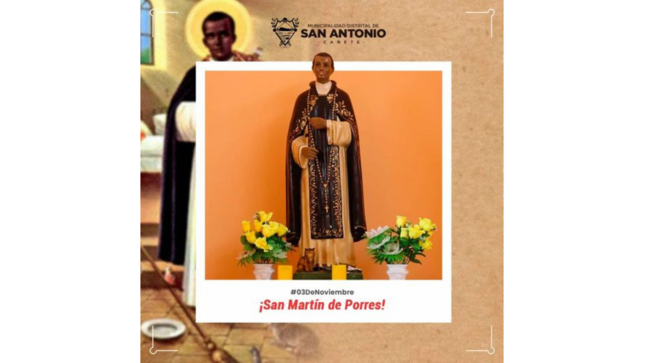 La celebración en honor a San Martín de Porres es el 3 de noviembre de cada año, conmemorando su muerte en 1639, casi a la edad de 60 años. 